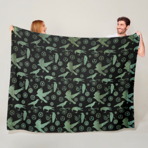 Steampunk Verdigris Gears and Crows Monogram Fleece Blanket
