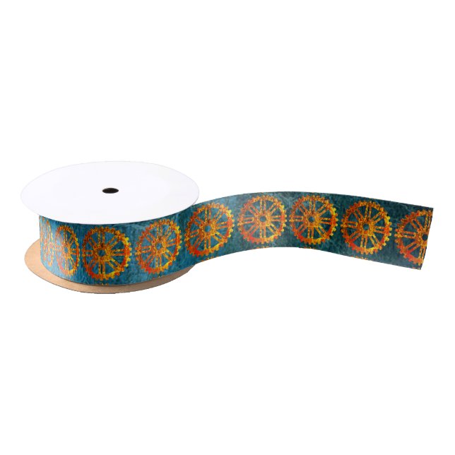Steampunk Verdigris Rusty Cogwheel Satin Ribbon (Spool)