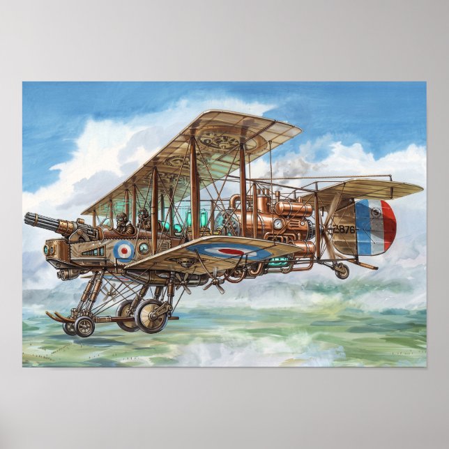 Steampunk Vickers Biplane Flying Machine Poster (Front)
