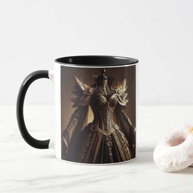 Steampunk Victorian Black and Gold Empress Gown Mug (With Donut)