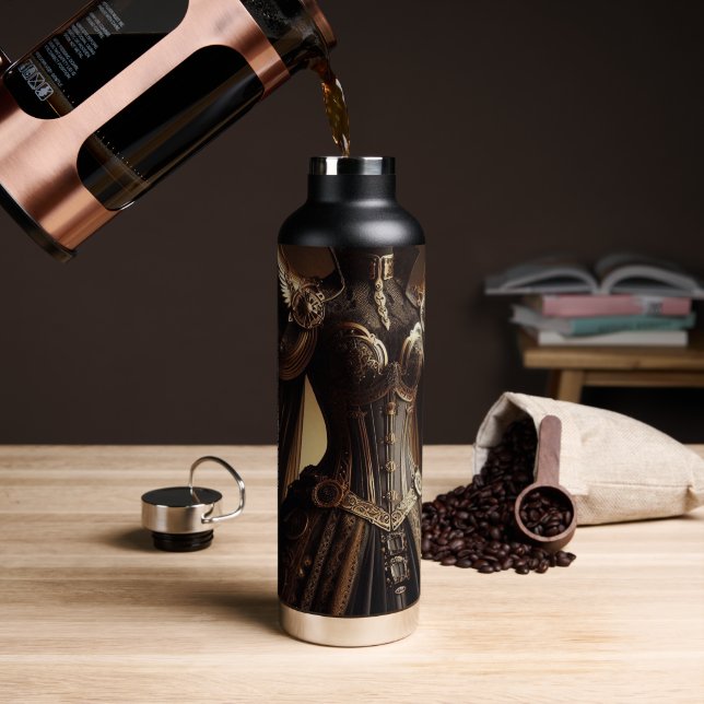 Steampunk Victorian Black and Gold Empress Gown Water Bottle (Coffee)