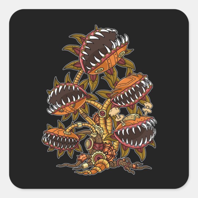 Steampunk Victorian Carnivorous Plant Venus Fly Square Sticker (Front)
