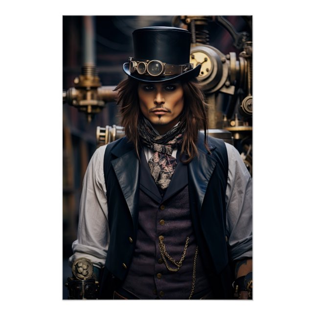 Steampunk Victorian Cosplay Top Hat Gears Poster (Front)