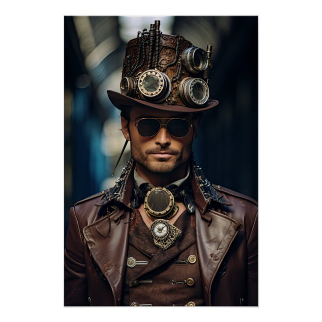 Steampunk Victorian Cosplay Top Hat Gears Poster (Front)