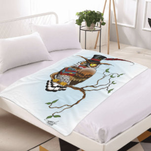 Steampunk Victorian Dapper Owl Top Hat Vintage Fleece Blanket