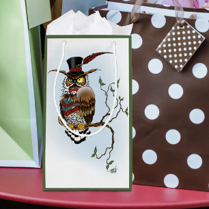 Steampunk Victorian Dapper Owl Top Hat Vintage Small Gift Bag