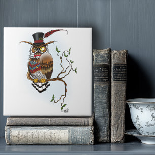 Steampunk Victorian Dapper Owl Top Hat Vintage  Tile
