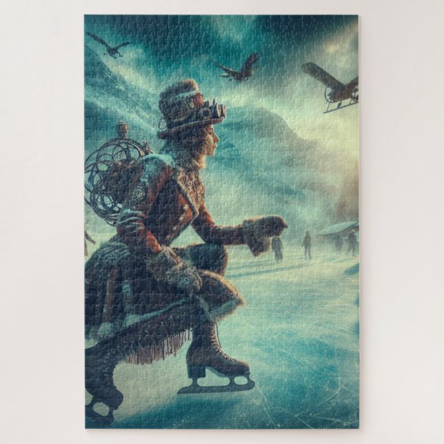 Steampunk Victorian Fantasy Winter Messenger Jigsaw Puzzle (Vertical)