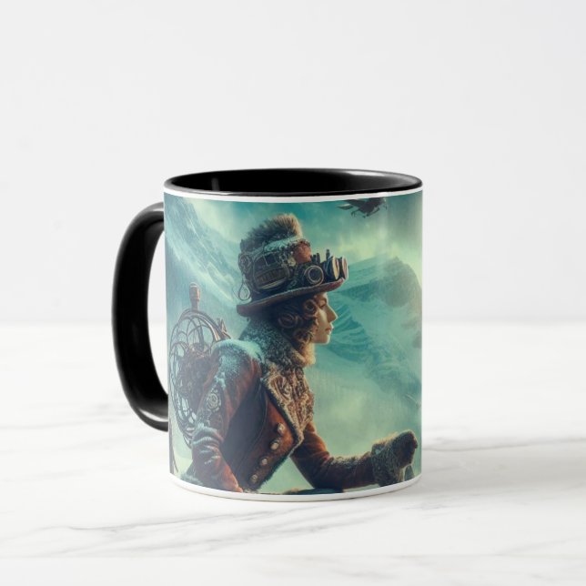 Steampunk Victorian Fantasy Winter Messenger Mug (Front Left)