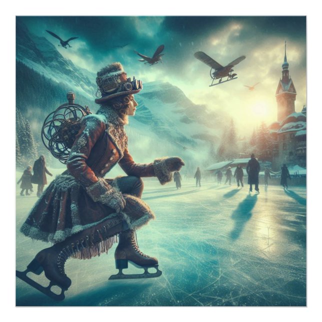 Steampunk Victorian Fantasy Winter Messenger Photo Print (Front)