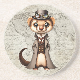 Steampunk Victorian Ferret World Traveller Coaster