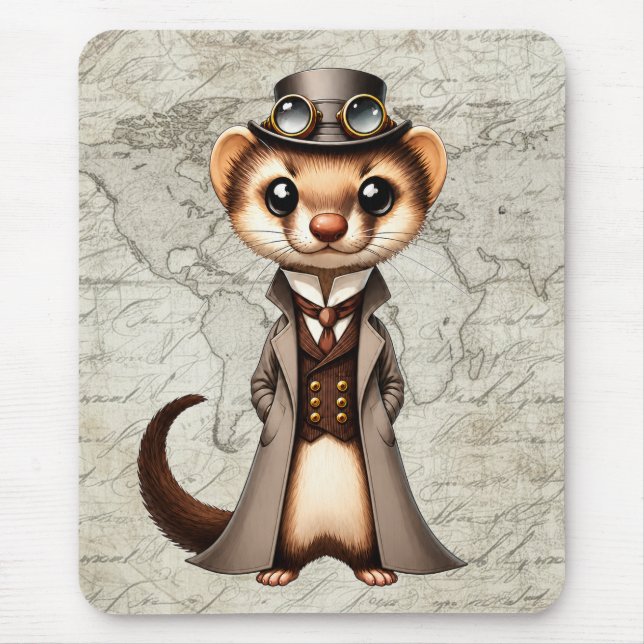 Steampunk Victorian Ferret World Traveller Mouse Mat (Front)