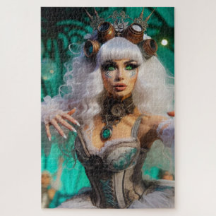 Steampunk Victorian Futuristic Green Dancer Jigsaw Puzzle