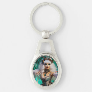 Steampunk Victorian Futuristic Green Dancer Key Ring