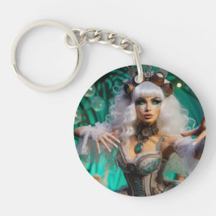 Steampunk Victorian Futuristic Green Dancer Key Ring