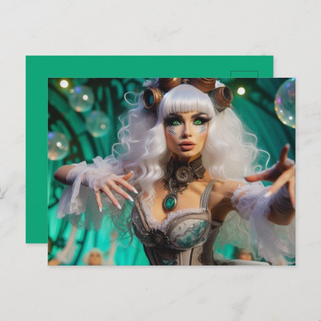 Steampunk Victorian Futuristic Green Dancer Postcard (Front/Back)