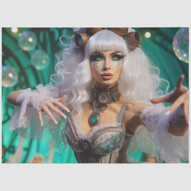 Steampunk Victorian Futuristic Green Dancer Tissue Paper (Front)