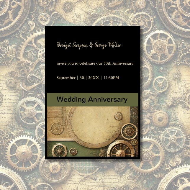 Steampunk Victorian Gearwork Wedding anniversary  Invitation (Creator Uploaded)