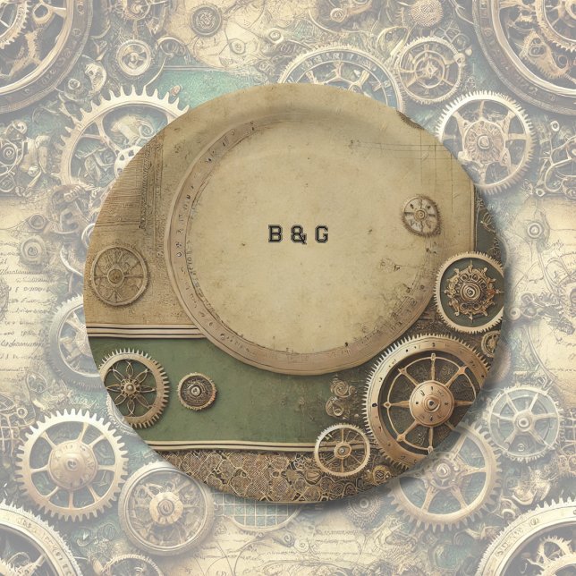 Steampunk Victorian Gearwork Wedding Paper Plate (Creator Uploaded)