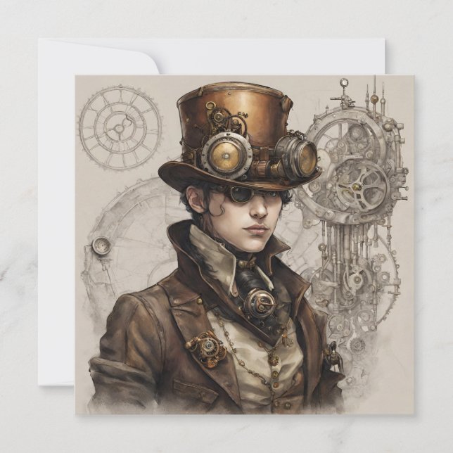 Steampunk Victorian Gentleman Artwork Invitation (Front)
