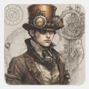 Steampunk Victorian Gentleman Artwork Square Sticker
