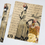 Steampunk Victorian Gold Script Lady Woman Bird Wrapping Paper<br><div class="desc">You may change the background colour to your choice. It may be personalised by clicking the customise button and changing the background colour, adding a name, initials or your favourite words. Contact me at colorflowcreations@gmail.com if you with to have this design on another product. Purchase my original abstract acrylic painting...</div>