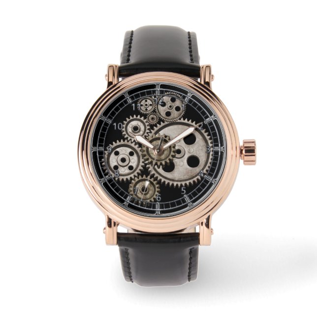 steampunk victorian gothic metallic look black watch (Front)