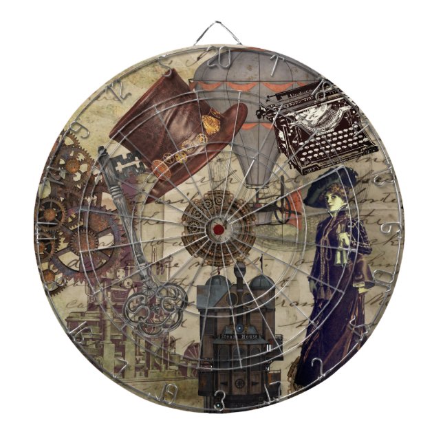 Steampunk Victorian Industrial Dystopian Vintage Dartboard (Front)