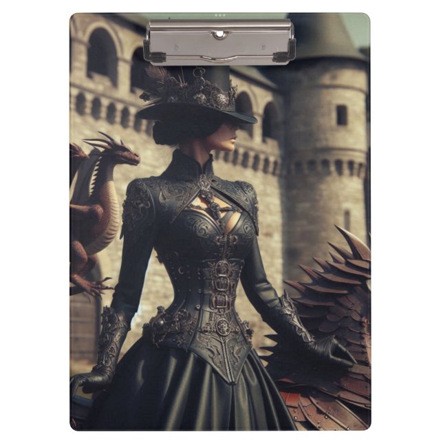 Steampunk Victorian Industrial Lady Dragon Rider Clipboard (Front)