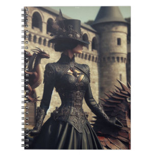 Steampunk Victorian Industrial Lady Dragon Rider Notebook