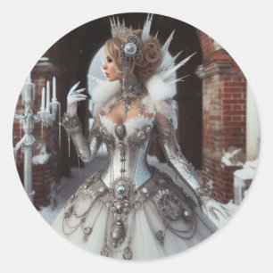 Steampunk Victorian Industrial Winter Ice Queen Classic Round Sticker