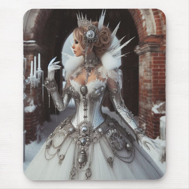 Steampunk Victorian Industrial Winter Ice Queen Mouse Mat (Front)