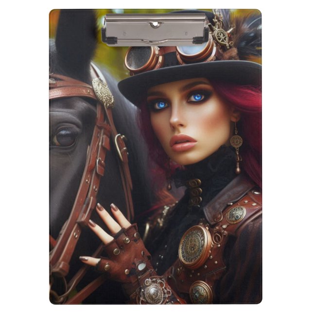 Steampunk Victorian Lady Dark Rider Clipboard (Front)