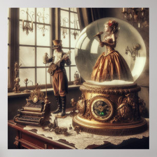 Steampunk Victorian Music Snow Globe Performers Poster