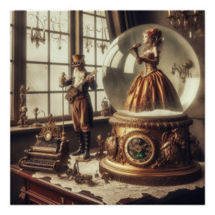 Steampunk Victorian Music Snow Globe Performers Poster