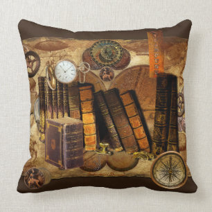 Steampunk Victorian Old Map Collage Cushion