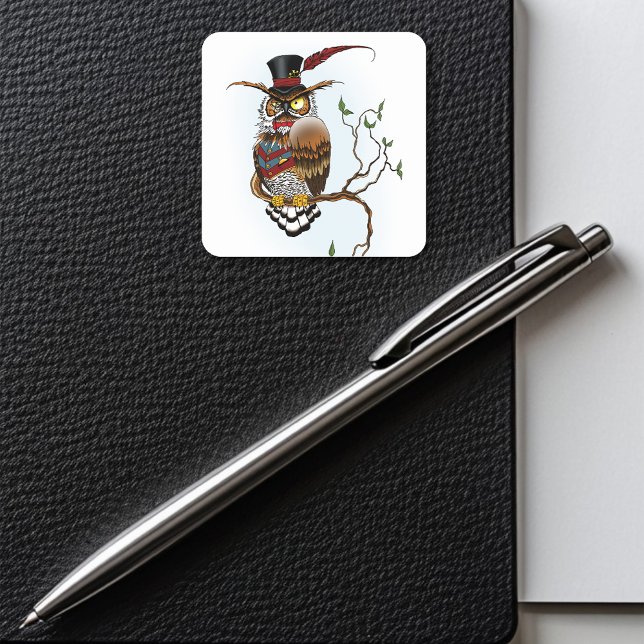Steampunk Victorian Owl Square Sticker (Creator Uploaded)