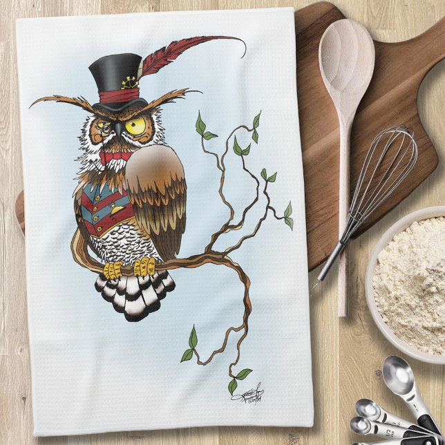 Steampunk VIctorian Owl Tea Towel (Creator Uploaded)