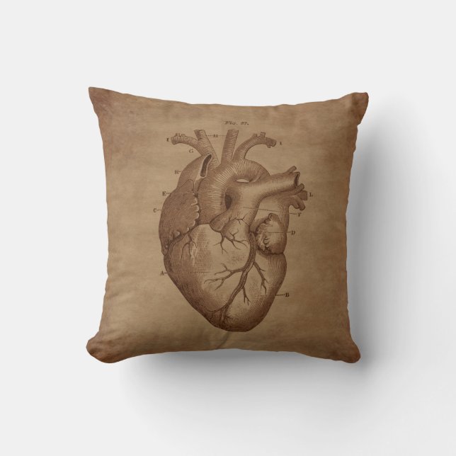 Steampunk Vintage Anatomical Heart Engraving Cushion (Front)