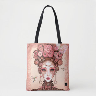 STEAMPUNK VINTAGE BEAUTY DOLL FACE PINK TOTE BAG
