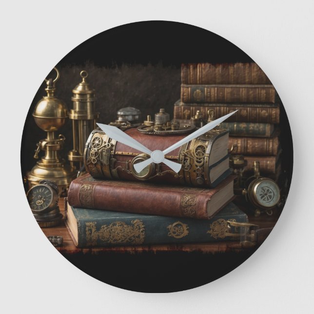 Steampunk Vintage Books Large Clock (Front)