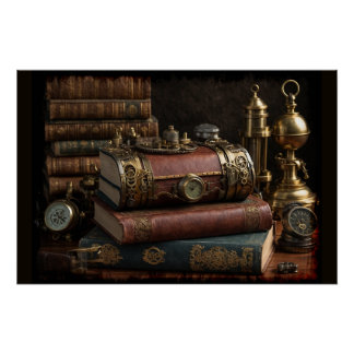 Steampunk Vintage Books Poster