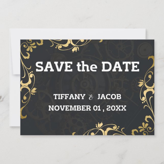 Steampunk Vintage Cogs Save the Date Invitation (Front)