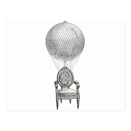 Steampunk vintage collage chair & hot-air balloon postcard