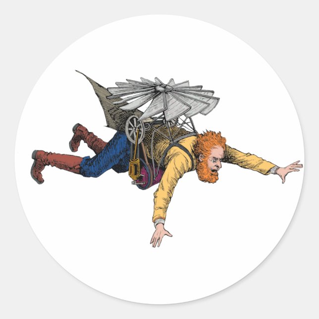 Steampunk Vintage Flying Machine Classic Round Sticker (Front)