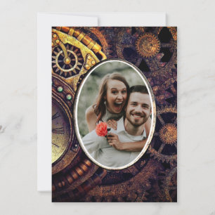 Steampunk Vintage Gears Butterfly Add Photo Invitation