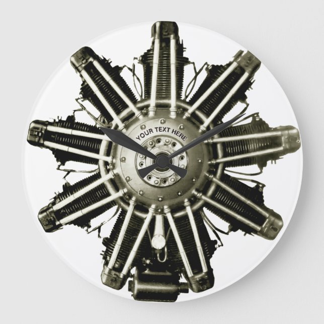 Steampunk Vintage Gemma Aeroplane Engine Template Large Clock (Front)