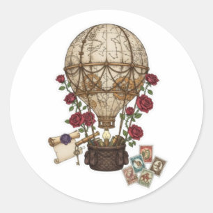 Steampunk Vintage Hot Air Balloon Adventure design Classic Round Sticker