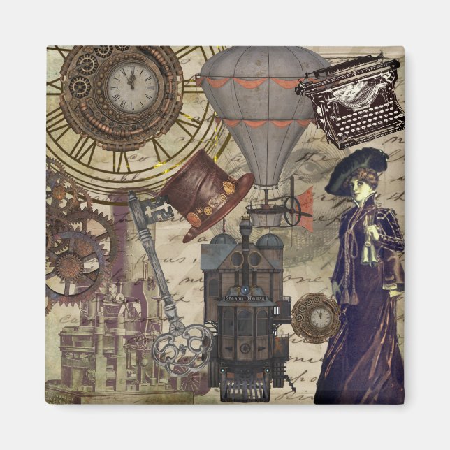 Steampunk Vintage Industrial Victorian Fantasy Art Magnet (Front)