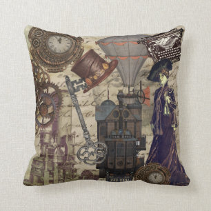 Steampunk Vintage Industrial Victorian Fantasy Cushion